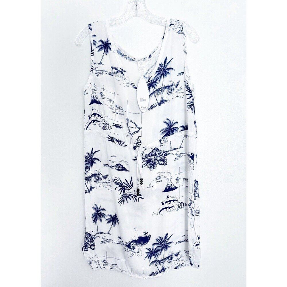 Ladies Hawaiian Islands Beach Cover Up Dress Size L Blue And White